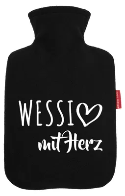 Produktbild von Huuraa Wärmflasche Wessi mit Herz 1,8 Liter Black Classic Veloursbezug Bettflasche Geschenkidee