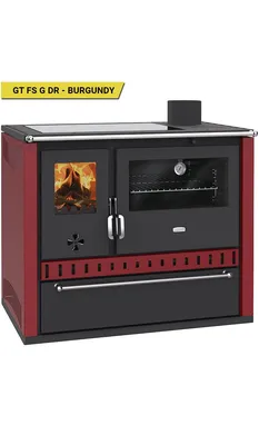 Immagine prodotto di Prity GT FS G DR – Cucina a legna, forno in acciaio, piano cottura in vetroVetroceramica, cassetto, 15 kW, bordeaux