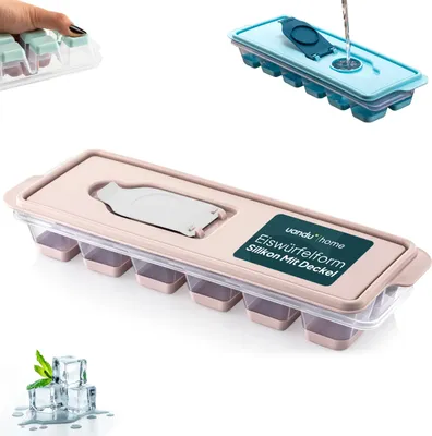 Produktbild von uandu Eiswürfelform Silikon | Eiswürfelbehälter mit Deckel | Eiswürfelbehälter Silikon | Eiswürfelformen & Eiswürfelschalen für - Ice Cube Tray zum einfachen Lösen BPA Frei Flexible Eiswürfel - Rosa