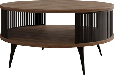 Produktbild von MIRJAN24 Couchtisch Roenni, Wohnzimmer Kaffeetisch, Beine und Seiten aus Stahl (Farbe: Schwarz / Franklin Tobacco-Walnuss)