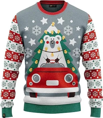 Produktbild von JAP Christmas  Eisbär im Auto - Lustiger Hässlicher Weihnachtspullover Für Damen und Herren Ugly Christmas Sweater - Grau - 7-8Y
