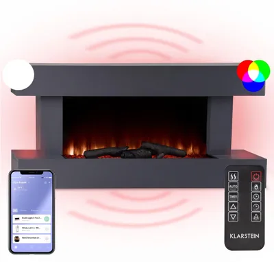 Obrázek produktu pro Klarstein Smart Dekorativní krb s LED plameny, elektrický krb s ohřívačem, 2000W elektrický krb, energeticky úsporný elektrický krb, nástěnný krb s dálkovým ovládáním a časovačem, elektrické krby s MDF krytem