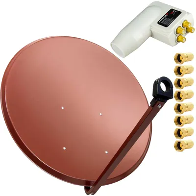 Produktbild von PremiumX SAT Anlage 100cm Antenne Stahl Ziegelrot Quad LNB 8x F-Stecker