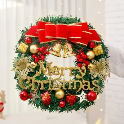 Produktbild von Weihnachtskranz, 30cm/12 in Weihnachtskranz Künstlicher Türkranz, Weihnachtsdeko Kranz für Kamin, Haustür, Wand-Fenster, rot