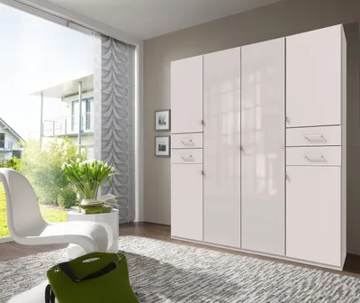 Produktbild von Drehtürenschrank >Danzig< in WEISS + GLAS WEISS - 180x208x58cm (BxHxT)