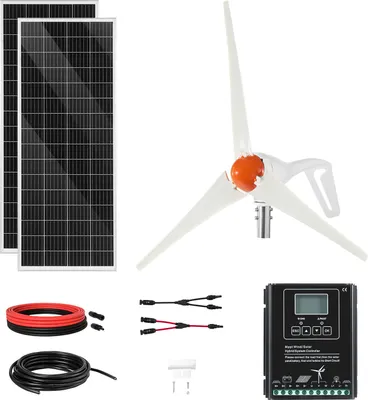 Produktbild von VEVOR 12V 400W Solar-Windkraft-Kit, 2 Stk. 100W monokristalline Solarmodule + 200W Windturbine + MPPT Wind-/Solar-Hybridsystem-Controller für Heim, RV, Boot & Camping, abseits des Stromnetzes