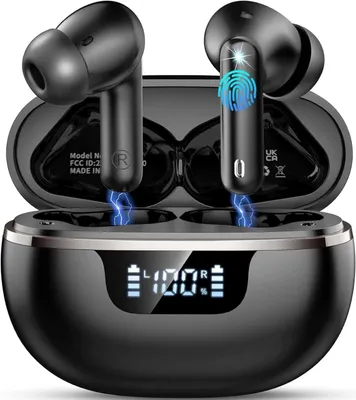 Obrázok produktu pre Bluetooth slúchadlá, bezdrôtové, slúchadlá do uší s technológiou ENC na potlačenie hluku, bezdrôtové slúchadlá, 50 hodín výdrže batérie, hlboké basy, čierna farba