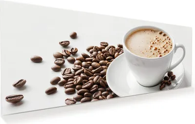 Produktbild von Glasbild 125x50cm in XXL für Wohnzimmer, Schlafzimmer Motiv Kaffeetasse und Bohnen