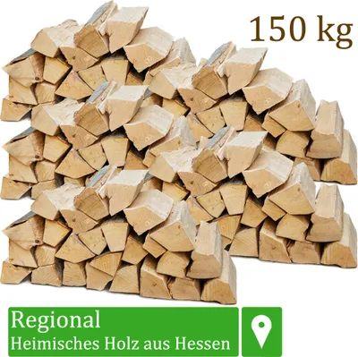 Produktbild von Brennholz Kaminholz Holz 150 kg Für Ofen und Kamin Kaminofen Feuerschale Grill Buche Feuerholz Buchenholz Holzscheite Wood 25 cm Flameup
