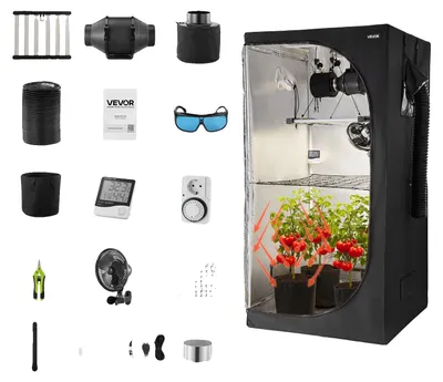 Produktbild von VEVOR Indoor-Grow-Zelt-Set, 100 x 100 x 200 cm, Indoor-Pflanzenzelt mit Vollspektrum-LED-Wachstumslicht & Belüftungssystem, 600D hochreflektierendes Mylar, Wachstumszelte für Blumen und Gemüse, 100x100x200 cm