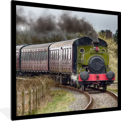 Produktbild von MuchoWow® Gerahmtes Poster Ein herannahender Dampfzug 40x40 cm - Poster mit Schwarzem Bilderrahmen Wandposter Rahmen Foto Bilder - Mit Rahmen - Wanddekoration Schlafzimmer