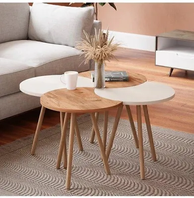 Produktbild von Couchtisch-Set 4-teilig Rund Atlantic Pijnboom 77x77x45 cm