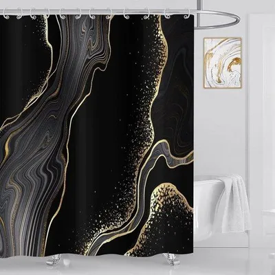 Image de Rideau de douche noir à effet doré, 180 x 200 cm, pour salle de bains, avec 12 crochets