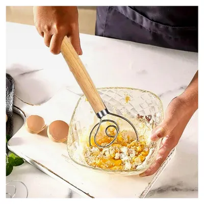Produktbild von Dänischer Teigschneebesen aus Edelstahl mit Holzgriff
