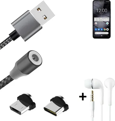 Produktbild von K-S-Trade® Hochwertiges Magnet-Lade-kabel Sync-Kabel Daten-Kabel + Kopfhörer kompatibel mit Gigaset GS190 mit USB-Typ-C-Anschluss und