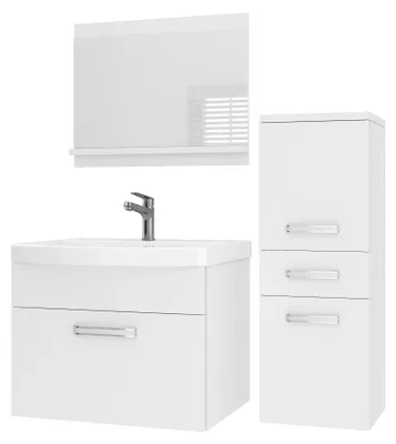 Immagine prodotto di Set di mobili da bagno BELINI PRI M2, 90 cm, bianco opaco - Mobile bagno moderno con lavabo e specchio, completo di tutti gli accessori, da montare a parete