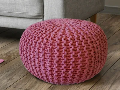 Produktbild von Pouf Ø 55 H 37 H 37 Strickhocker Sitzpouf Bodenkissen nachhaltig pink