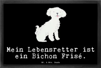 Produktbild von Mr. & Mrs. Panda fußmatte Bichon Frisé Lebensretter 40 x 60 cm - Schwarz - Geschenk, Eingangsmatte, Fussmatte, Türmatte, Schmutzmatte, Schmutzfangmatte