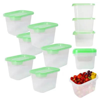 6 luftdichte Vorratsdosen 6x1000 ml, Kunststoff, grüne Deckel