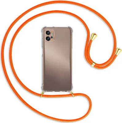 Produktbild von Handykette Backcover-Schutzhülle mit Band (Metall goldfarben) für Motorola Moto G32 (6.5'') - neonorange