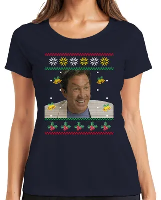 Productafbeelding van Santa - Lelijke kersttrui, dames T-shirt, marineblauw, maat M