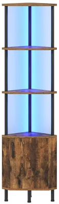 Eckregal mit LED-Beleuchtung, 4 Fächer, Schrank, Vintage Braun/Schwarz