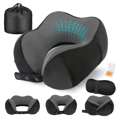 Produktbild von Nackenkissen Flugzeug, Nackenhörnchen Erwachsene, Reisekissen Memory Foam, Verstellbares Kompaktes Nackenkissen Reise, Ergonomisches Weich