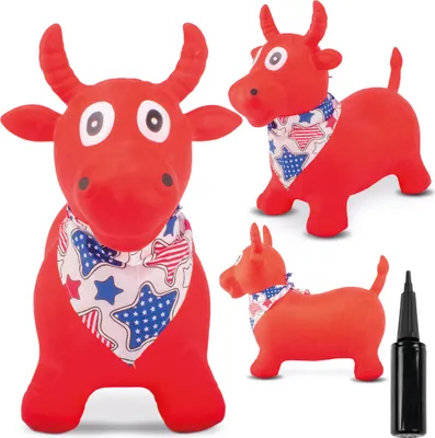 Image de SUN BABY animaux sauteurs à partir de 1 an avec pompe jouet gonflable en caoutchouc de haute qualité et résistant taureau rouge