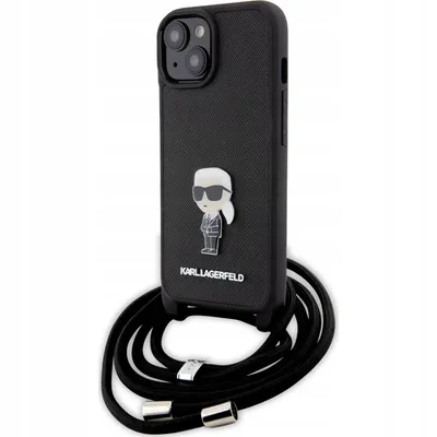 Image de Karl Lagerfeld Klhcp15Ssasknpsk Iphone 15 / 14 / 13 6.1 Hardcase Czarny/Black Crossbody Saffiano Monogram Metal Pin Karl & Choupette