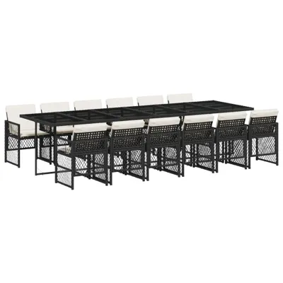 Produktbild von 13-tlg. Garten-Essgruppe mit Kissen Schwarz Poly Rattan