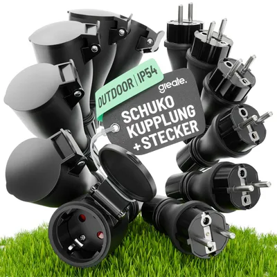 Produktbild von greate 230V Schuko Stecker Kupplung Set - 6x Schuko Kupplung + 6x Schuko Stecker wasserdicht nach IP54