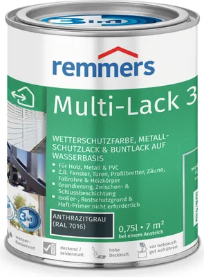 Produktbild von Remmers Multi-Lack 3in1 anthrazitgrau (RAL 7016) 0,75 l, Lackfarbe