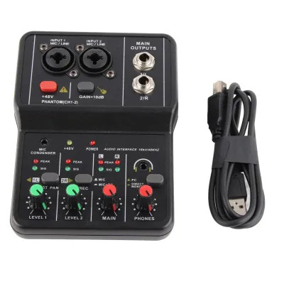 Immagine prodotto di Mixer audio compatto a 2 canali con connessione USB e alimentazione phantom a 48 V per la registrazione musicale, l'home karaoke e l'internet karaoke