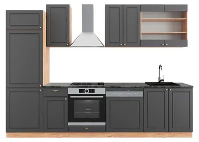 Produktbild von Küchenzeile Vicco Fame-Line Anthrazit Landhaus/Goldkraft Eiche 300 cm , AP Anthrazit, Model 42181