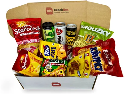 Produktbild von CzechBox Party - Leckere Partybox mit 10 sorgfältig ausgewählten tschechischen salzigen Snacks, Energie und Erfrischungsgetränken für alle Ihre Partys