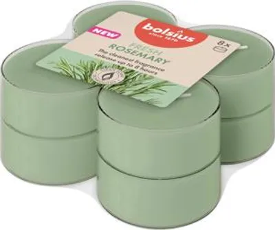 Produktbild von Bolsius - Rosemary - Maxi Duft Theelichter - 8 Stück - Brenndauer von 8 Stunden - Natürliche Extrakte – Enthält Veganes Wachs – Ohne Palmöl