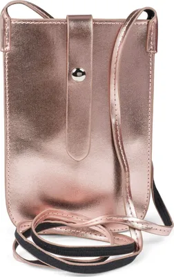 Produktbild von styleBREAKER Damen Handy Umhängetasche in Metallic Optik mit Druckknopf, Schultertasche, Handy-Tragetasche, Mini Bag 02012368