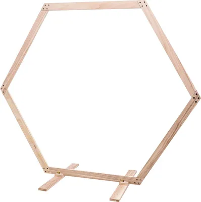 Immagine prodotto di Arco nuziale esagonale in legno - Arco nuziale autoportante come sfondo - 117 cm - Decorazione in legno per matrimoni, compleanni ed eventi - Legno naturale