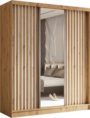 Produktbild von BEAUTYSOFA Schrank mit Lamellen HELIX 180cm - Kleiderschrank im modernes Stil Garderobe mit Schwebetüren & Spiegel (Artisan + Weiß)