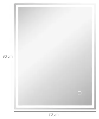 Image de Miroir de salle de bain HOMCOM avec éclairage, 90 x 70 cm, miroir mural à LED, 3 couleurs de lumière