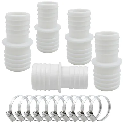 Productafbeelding van Poolslangkoppeling, 5 stuks, Ø 32 naar 38 mm, met 10 slangklemmen, wit (PP)