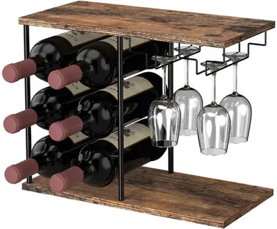 Produktbild von Azomor® Stilvolles freistehendes Weinregal mit Glashalter für Küche und Wohnzimmer