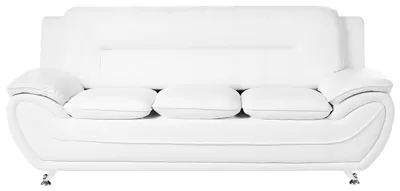 Produktbild von BELIANI 3-Sitzer Sofa Weiß Kunstleder Lederoptik Gepolstert Gesteppt mit Silbernen Metallbeinen Breite Armlehnen Freistehend Modernes Design