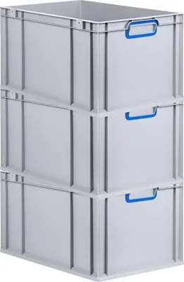 Produktbild von SuperSparSet 3x Eurobox NextGen Color | HxBxT 32x40x60cm | 65 Liter | Griffe blau geschlossen | Verstärkter Boden | Grau | Eurobehälter, Transportbox, Transportbehälter, Stapelbehälter