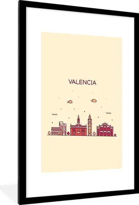 Produktbild von MuchoWow® MuchoWow® Gerahmtes Poster Valencia - Spanien - Skyline 60x90 cm - Poster mit zchwarzem Bilderrahmen - Dekoration - Wandposter Wohnzimmer - Hochwertig