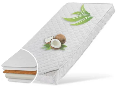 Obrázok produktu pre Detský matrac KOKOS 60x120 cm s prešívaným poťahom z aloe vera, výška 10 cm, detský matrac detský matrac 60 x 120 kokosový matrac do detskej postieľky alebo kolísky