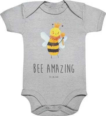 Produktbild von Mr. & Mrs. Panda babykleidung body Biene König 3. - 6. Monat - Heather Grey - Geschenk, Strampler Baby, Babystrampler, overall, Babybody, Kurzarmbody