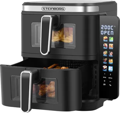 Steinborg Heißluftfritteuse Air Fryer Doppelheißluftfritteuse Friteuse 11L Kapazität (5,5+5,5L)