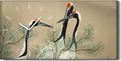 Produktbild von Wandbild Leinwand Bilder mit Uhr 60x30 Malerei Tiere Vögel Zweige Kunst - weiße Hände