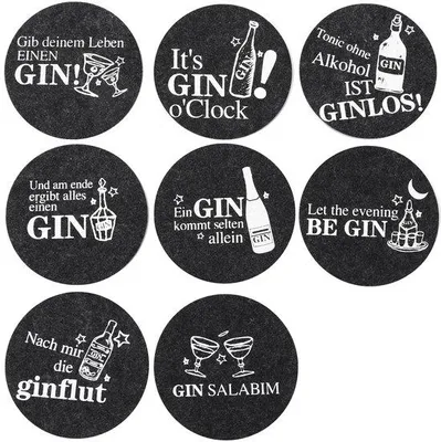 Produktbild von Gin Onderzetters Rund 8 Stück mit Sprüchen, Glas Onderzetters, für Gin Enthusiasten